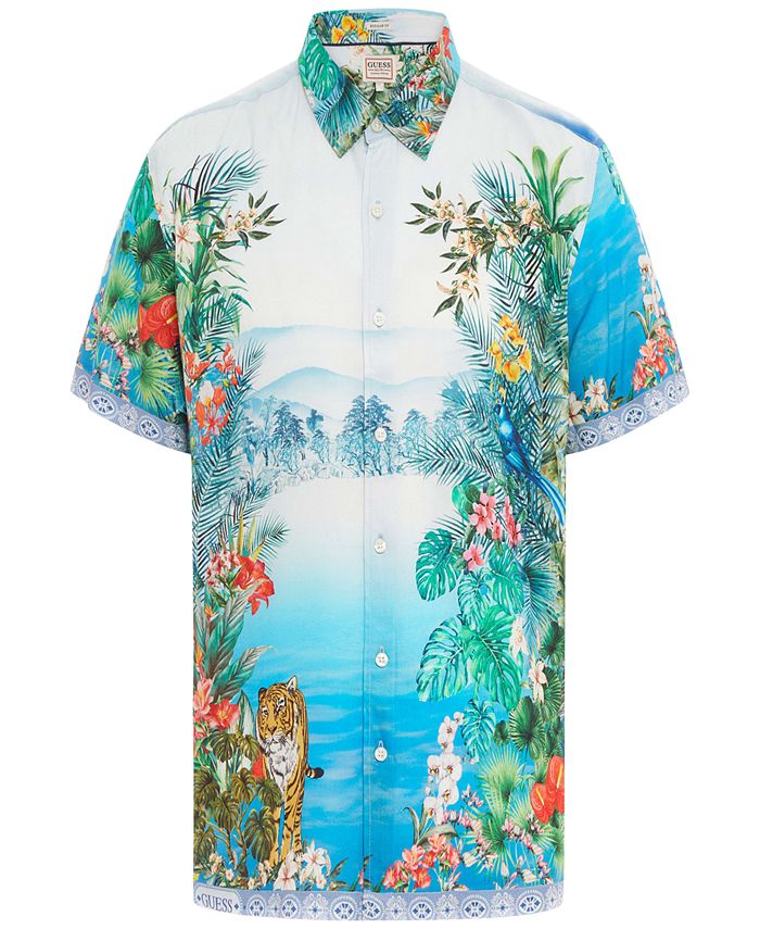 GUESS Men's Paradise Print Short-Sleeve Button-Front Shirt - Macy's