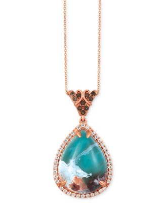 Le Vian - Peacock Aquaprase (31-1/3 ct. t.w.), Vanilla Topaz (3/4 ct. t.w.), & Chocolate Quartz (1/4 ct. t.w.) Teardrop Pendant Necklace in 14k Rose Gold, 18" + 2" extender