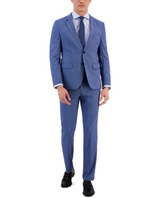 HUGO HUGO BY HUGO BOSS MENS MODERN FIT STRETCH MID BLUE MICRO HOUNDSTOOTH WOOL SUIT SEPARATES
