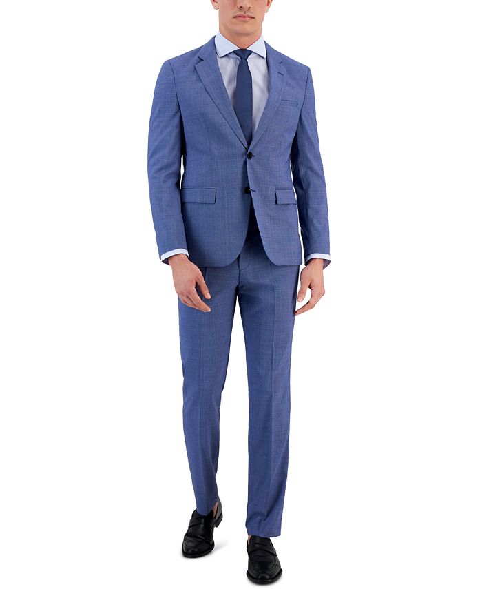 Hugo Boss Men's Modern-Fit Stretch Mid Blue Micro-Houndstooth Wool Suit ...