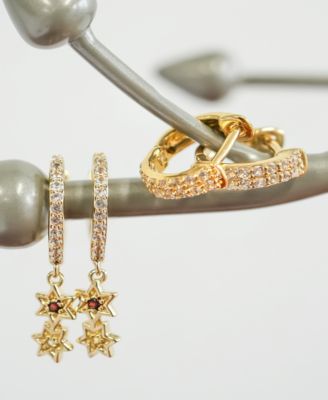 2-Pc. Set Lab-grown White Sapphire (5/8 ct. t.w.), Garnet (1/20 ct. t.w.) & Citrine Accent Huggie Hoop Earrings in 14k Gold-Plated Sterling Silver