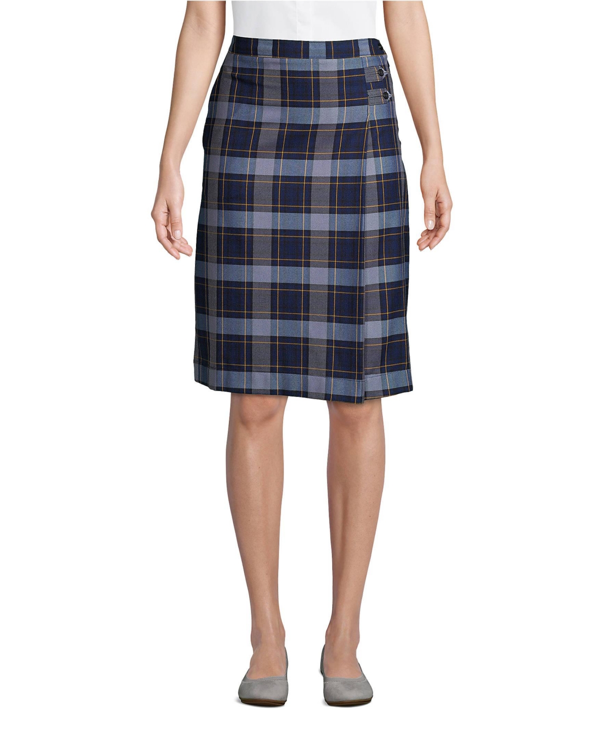 Lands' End Women's School Uniform Plaid A-line Skirt Below The Knee In Classic Navy Plaid