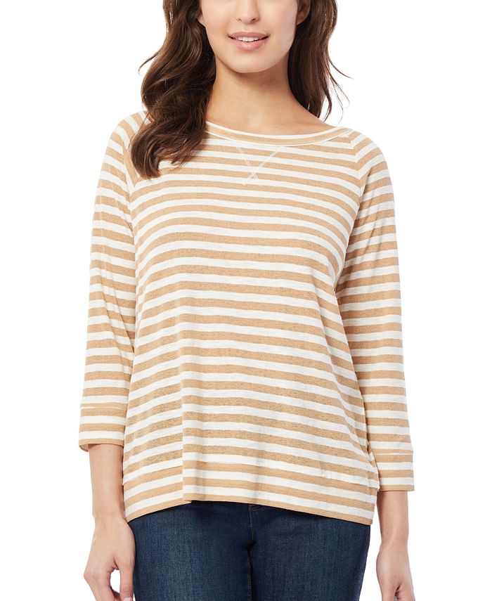Women's Plus 3/4 Sleeve Tie Front Striped Knitted Top