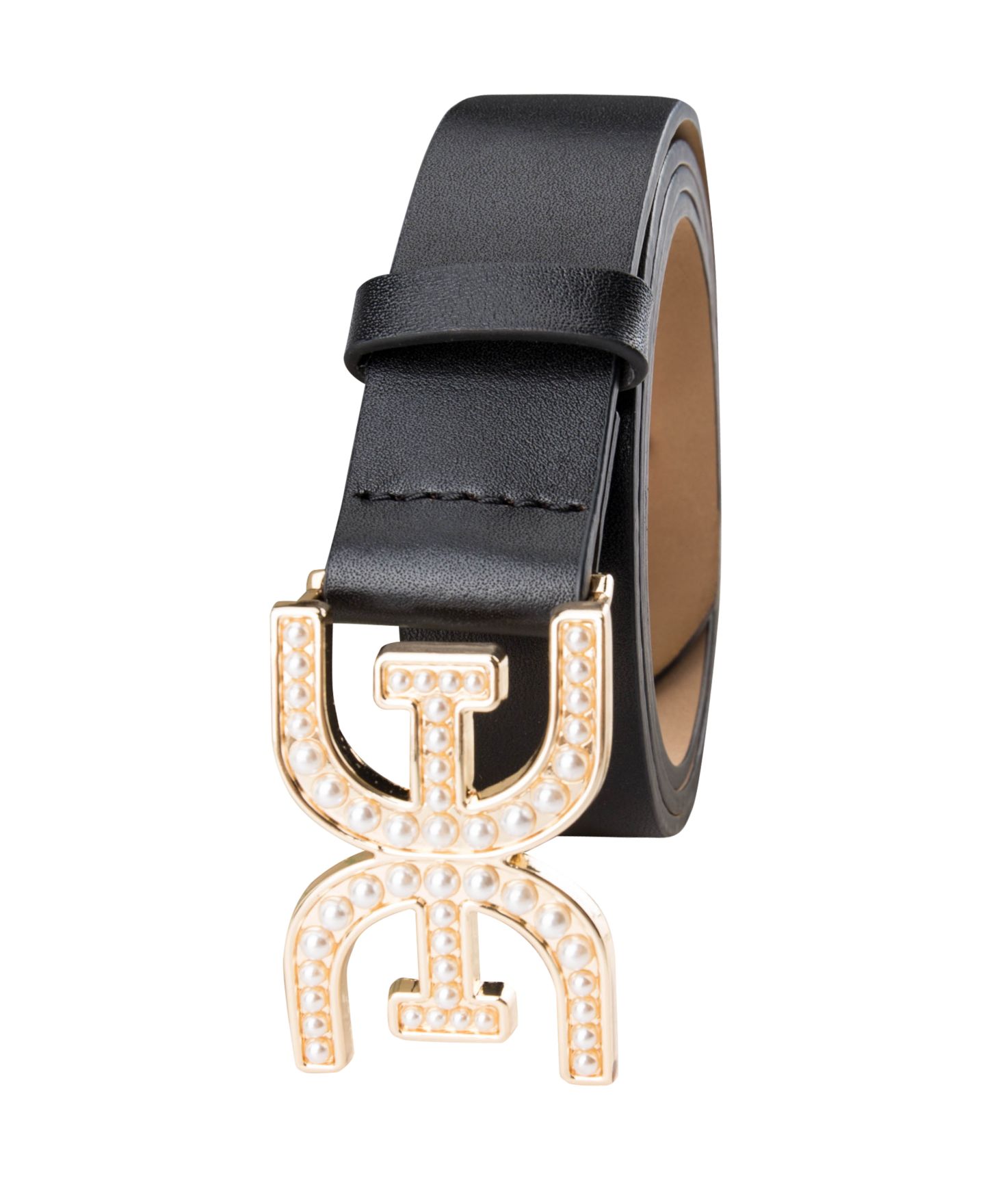 Женский ремень Sam Edelman Imitated Pearl Embellished Double-E Plaque Buckle, цвет: Чёрный — фото 6