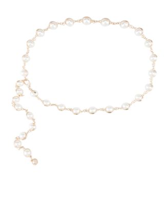 Women's Imitated Pearl Embellished Gold-Tone Chain Dress Belt