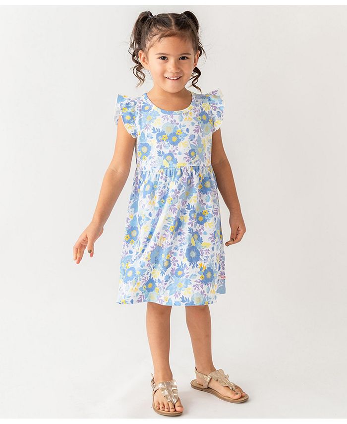RuffleButts Toddler Girls Pristine Blooms Flutter Sleeve Knit Dress ...