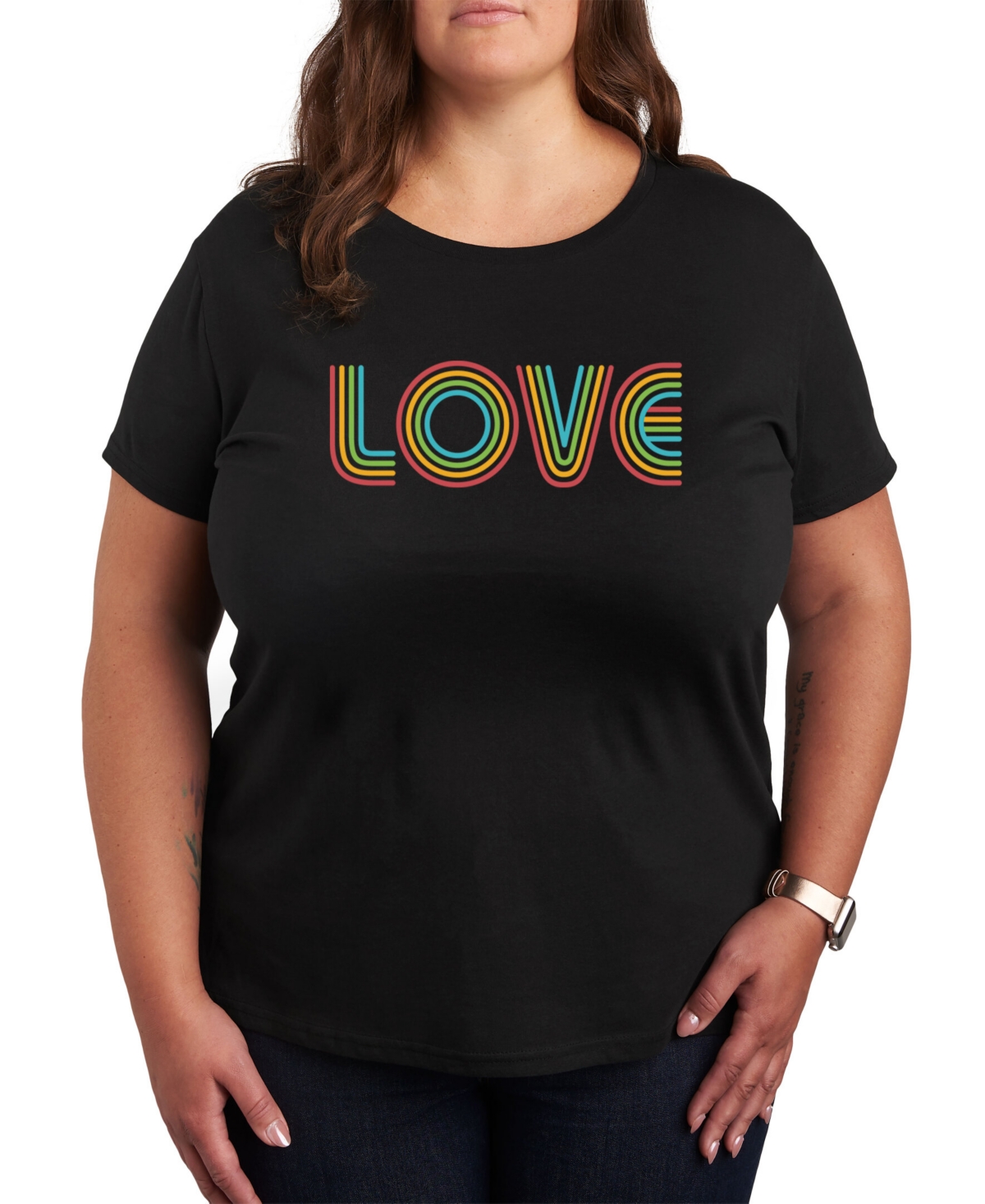 Air Waves Plus Size Trendy Graphic T-shirt In Black