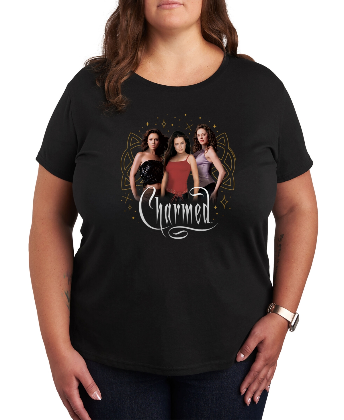 Air Waves Trendy Plus Size Charmed Graphic T-shirt - Black