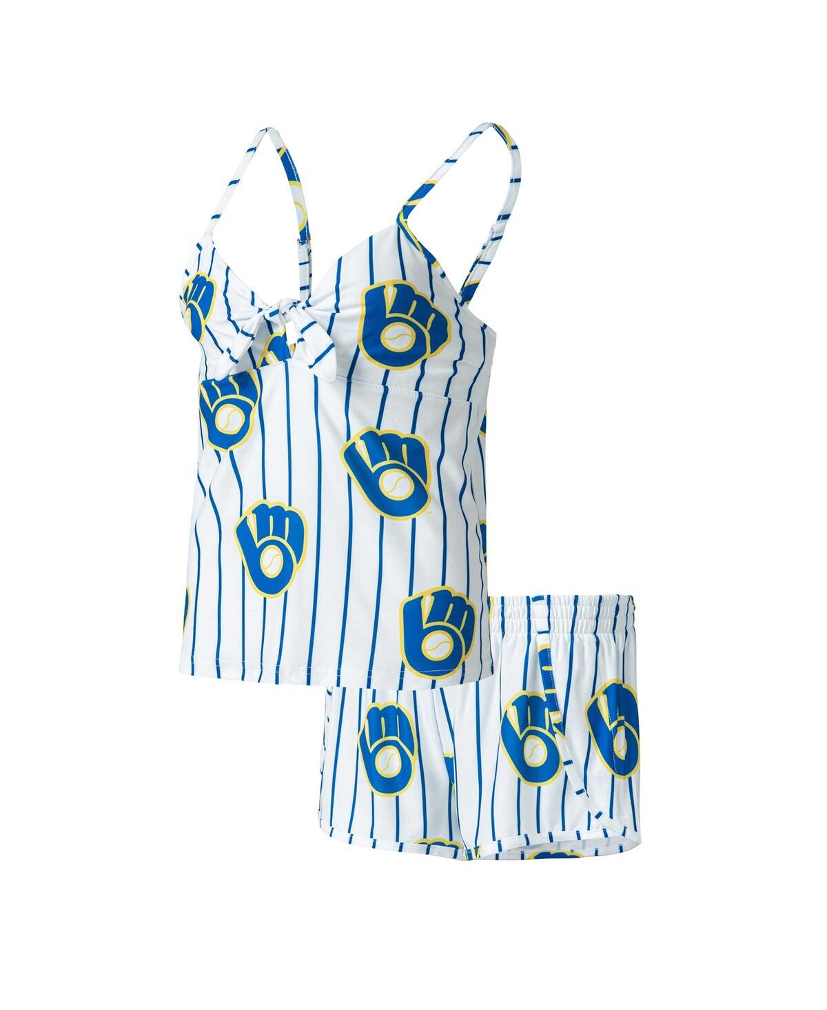 Shop Concepts Sport Women's  White Milwaukee Brewers Reel Allover Print Tank Top And Shorts Sleep Set