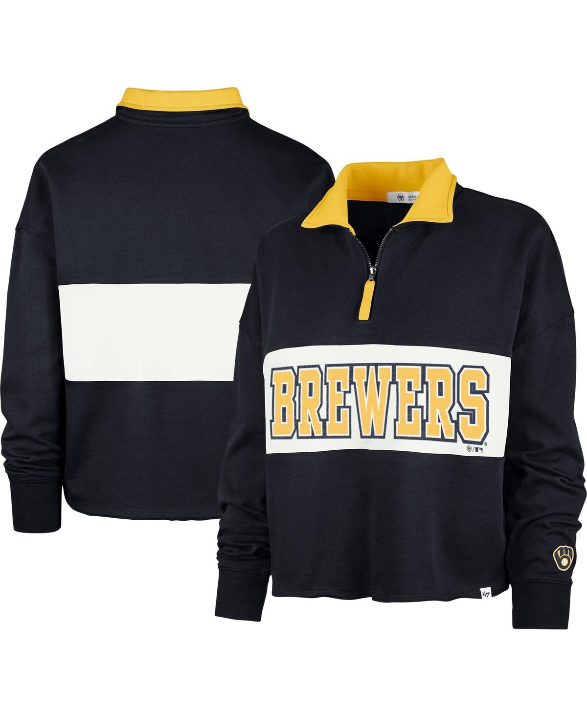 Women's '47 BrandMilwaukee Brewers Remi Quarter-Zip Cropped Top - Navy