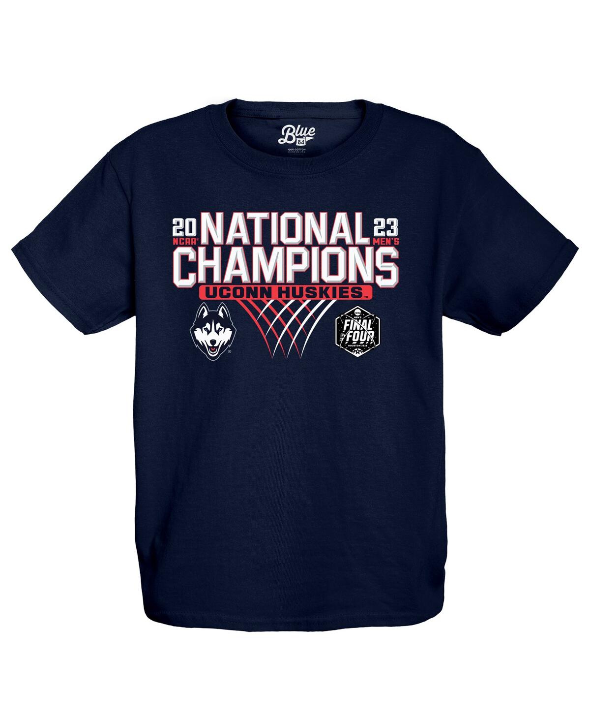 Big Boys and Girls Blue 84UConn Huskies 2023 Ncaa Men's Basketball National Champions Focus Bracket T-shirt - Navy