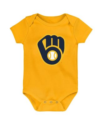 Newborn and Infant Boys and Girls Gold, White, Heather Gray Milwaukee Brewers Biggest Little Fan 3-Pack Bodysuit Set