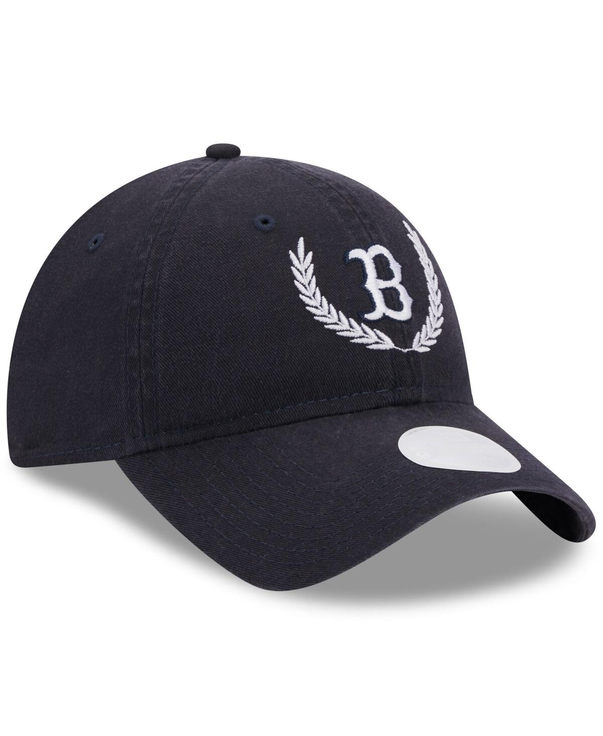 Shop New Era Women's  Navy Boston Red Sox Leaves 9twenty Adjustable Hat