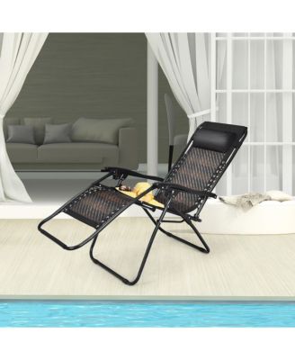 Patio Rattan Zero Gravity Lounge Chair Folding Recliner
