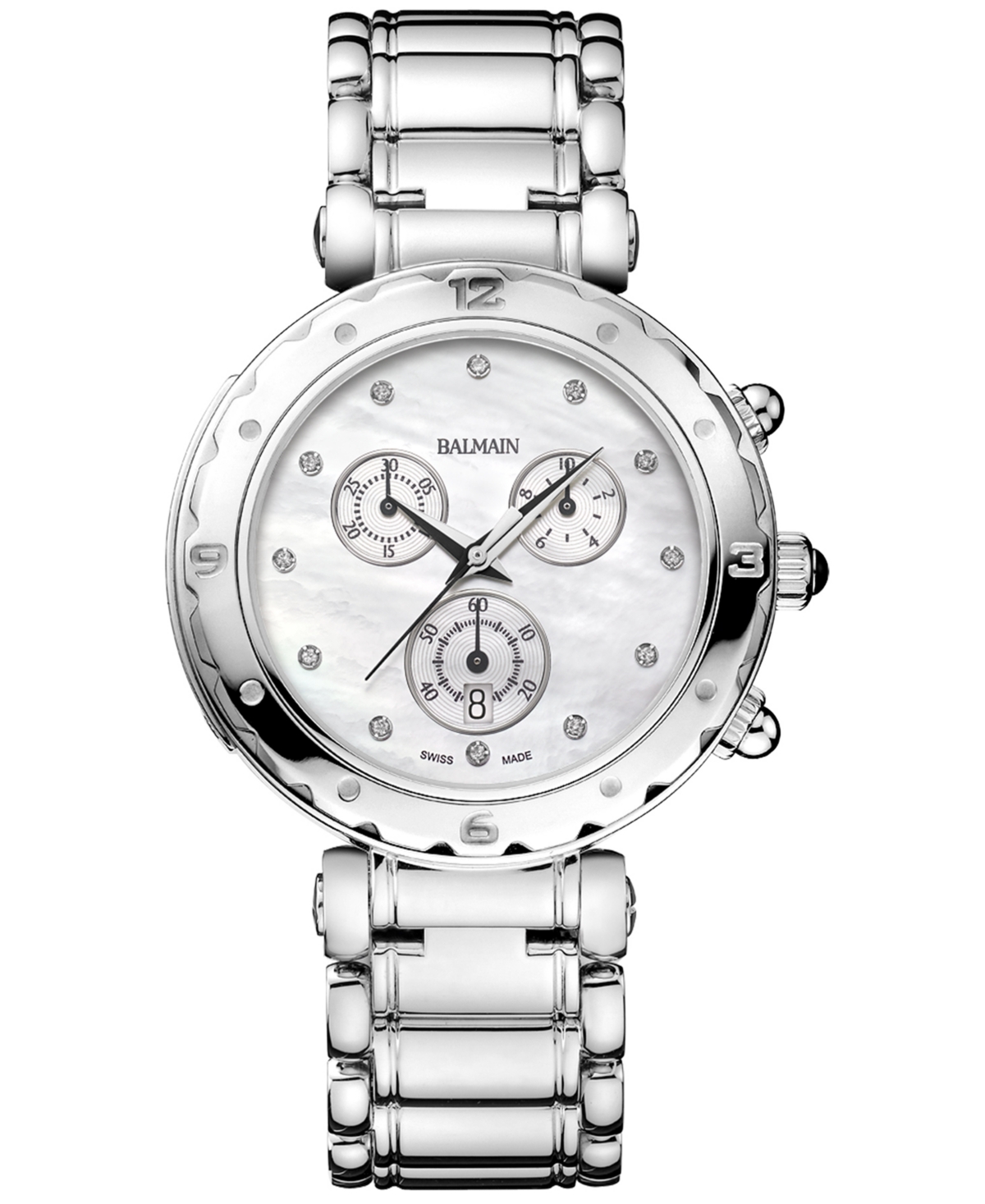 Women's Swiss Chronograph Balmainia Diamond (1/20 ct. t.w.) Stainless Steel Bracelet Watch 38mm - Silver
