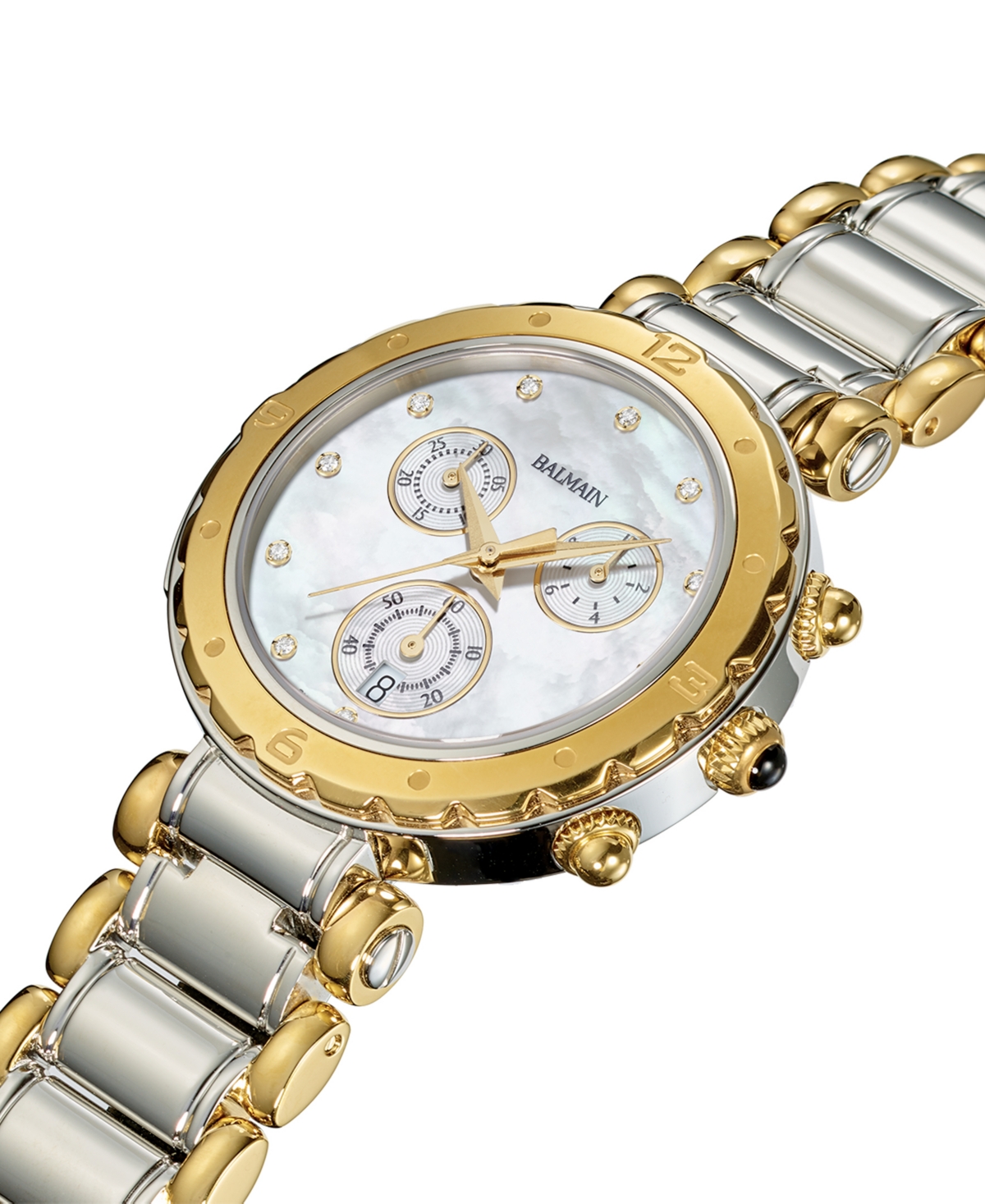 Shop Balmain Women's Swiss Chronograph Ia Diamond (1/20 Ct. T.w.) Two-tone Stainless Steel Bracelet Watch  In Silver,yellow