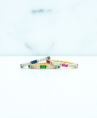 Lab Grown Gemstone Baguette Stack Ring Collection In 14k Gold Plated Sterling Silver