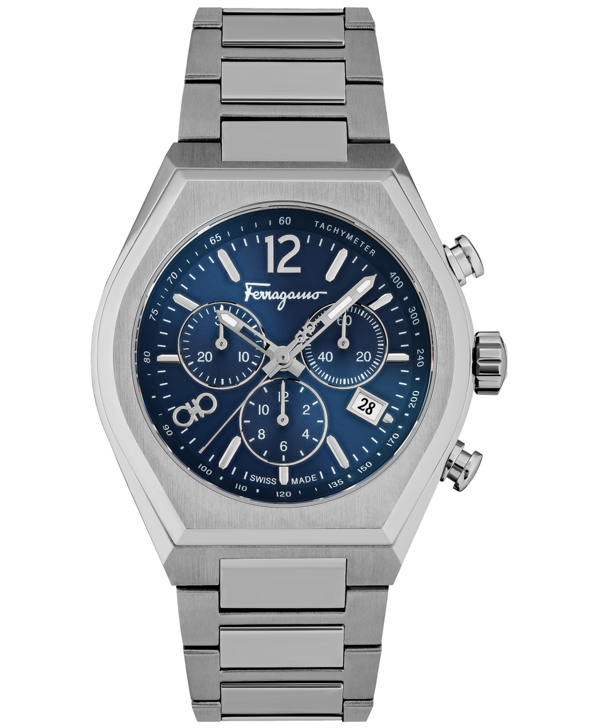 Shop Ferragamo Salvatore  Men's Swiss Chronograph Tonneau Stainless Steel Bracelet Watch 42mm