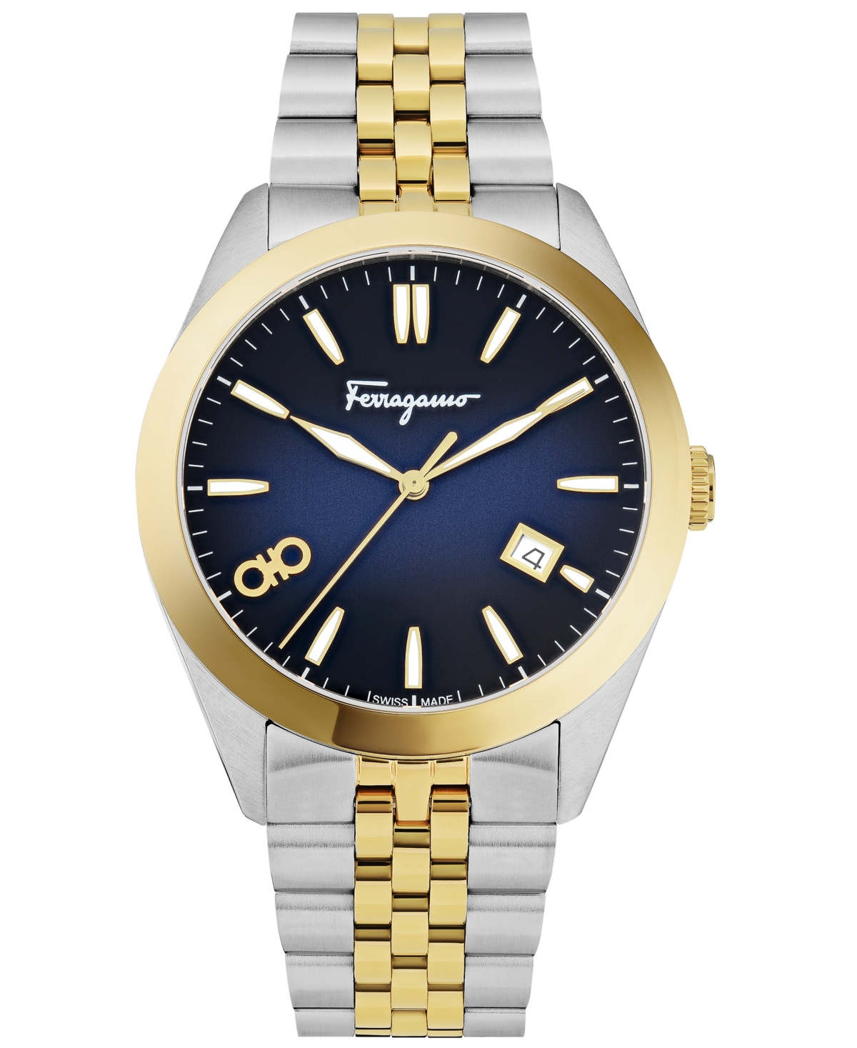 Ferragamo Salvatore  Men's Swiss Classic Two-tone Stainless Steel Bracelet Watch 42mm In Two Tone Ip Yellow Gold,stainless Steel