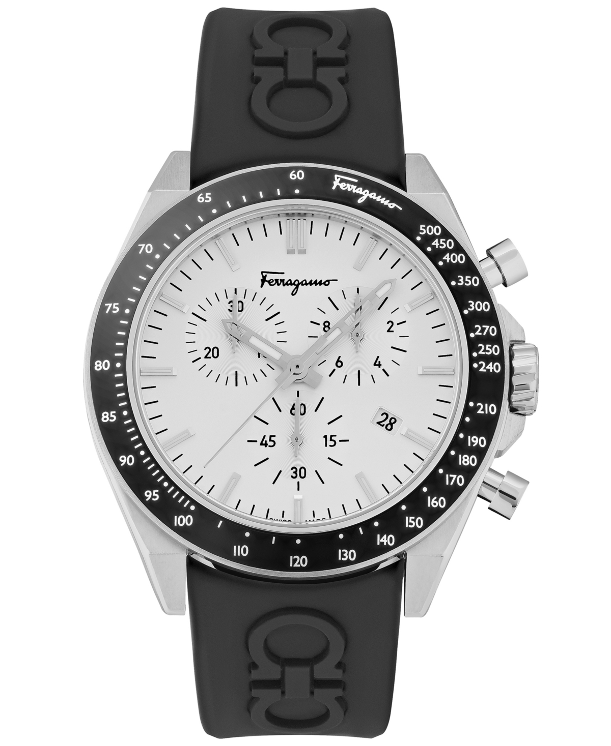 Shop Ferragamo Salvatore  Men's Swiss Chronograph Urban Black Silicone Strap Watch 43mm In Stainless Steel