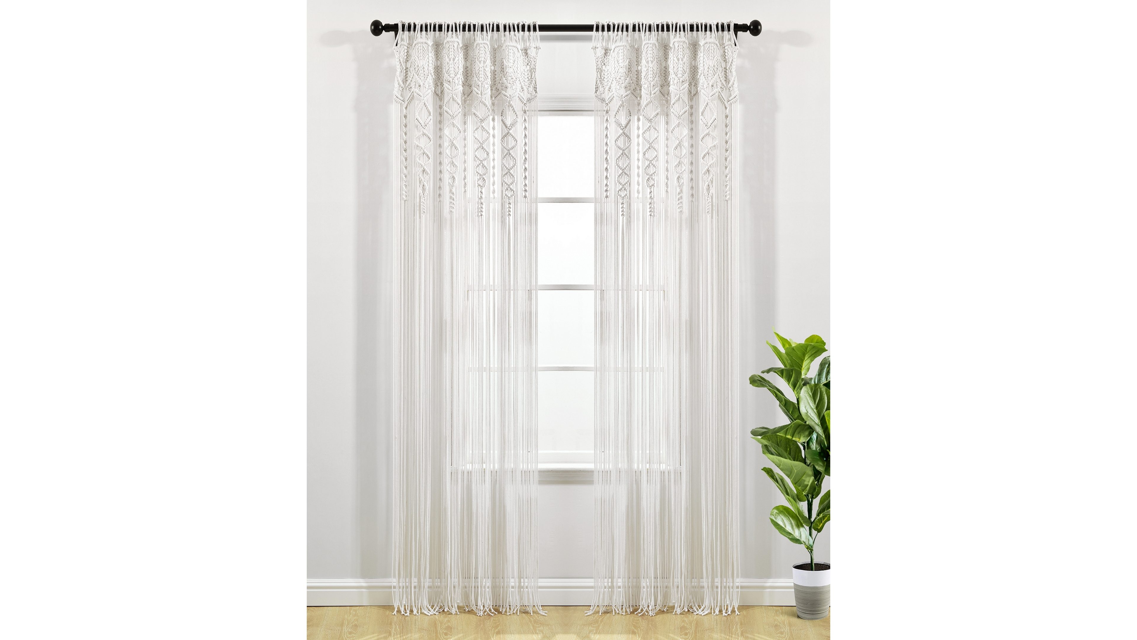 Lush Decor Boho Macrame Textured Cotton Window Curtain Panel Single 40"W x 84"L White