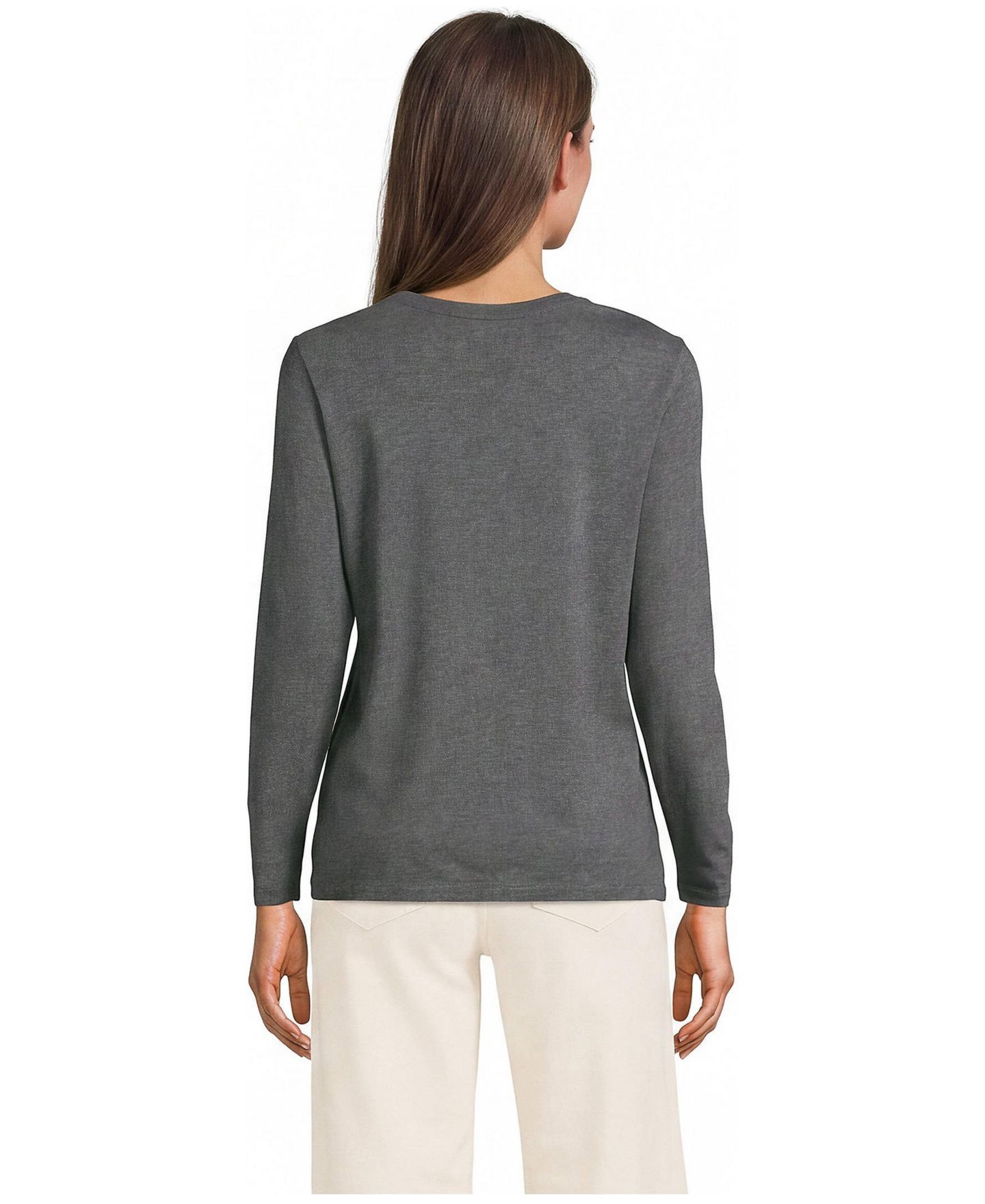 Женская футболка Lands' End Relaxed Supima Cotton Long Sleeve Crew Neck, цвет: Угольный меланжевый — фото 9