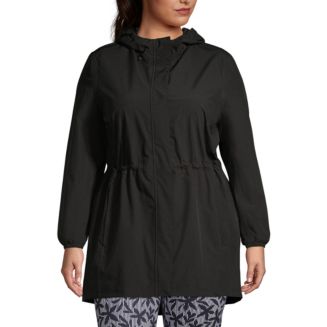 Lands End Plus Size Waterproof Hooded Packable Raincoat Black