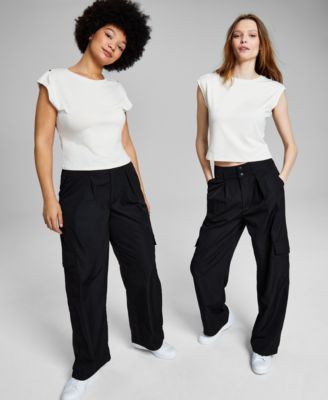 And Now This Now This Womens Button Shoulder Tee Cargo Pants Created For Macys In Black