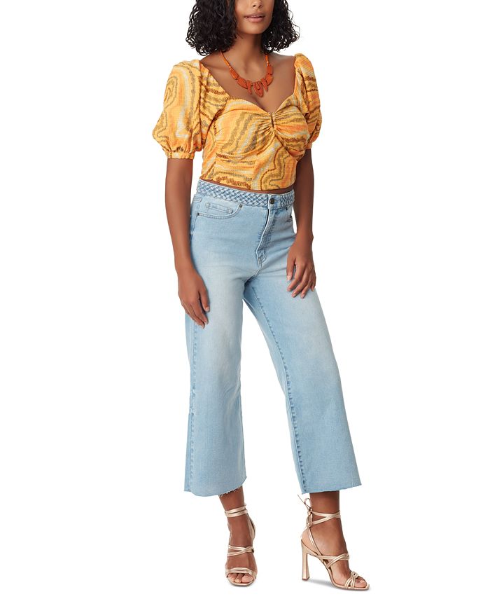 Sam Edelman Women s Karen Printed Puff Sleeve Smocked Back Cropped