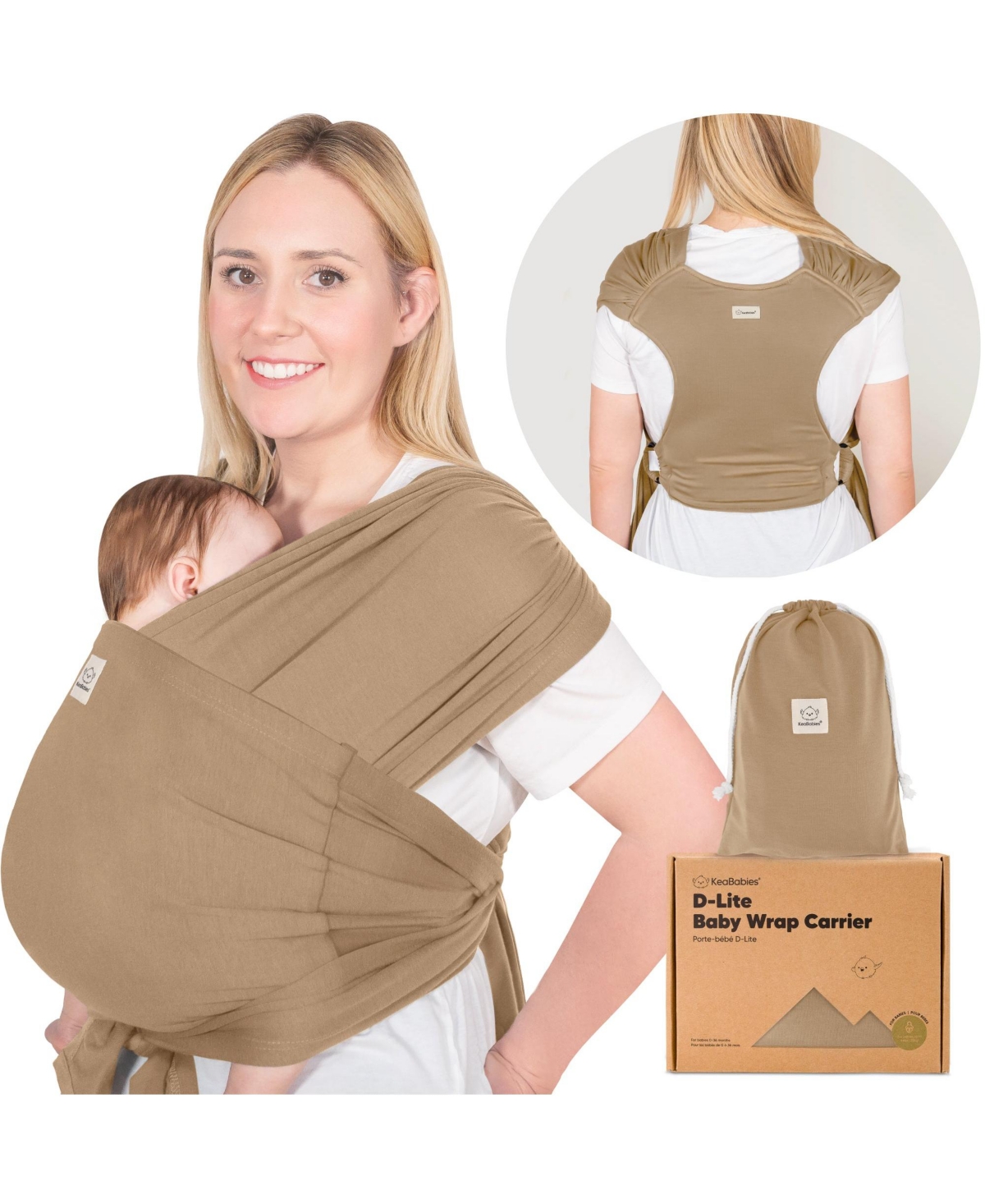 KeaBabies D-Lite Baby Wrap Carrier, Adjustable Baby Carrier, Baby Sling, Newborn, Infant, Toddler 7-44lbs