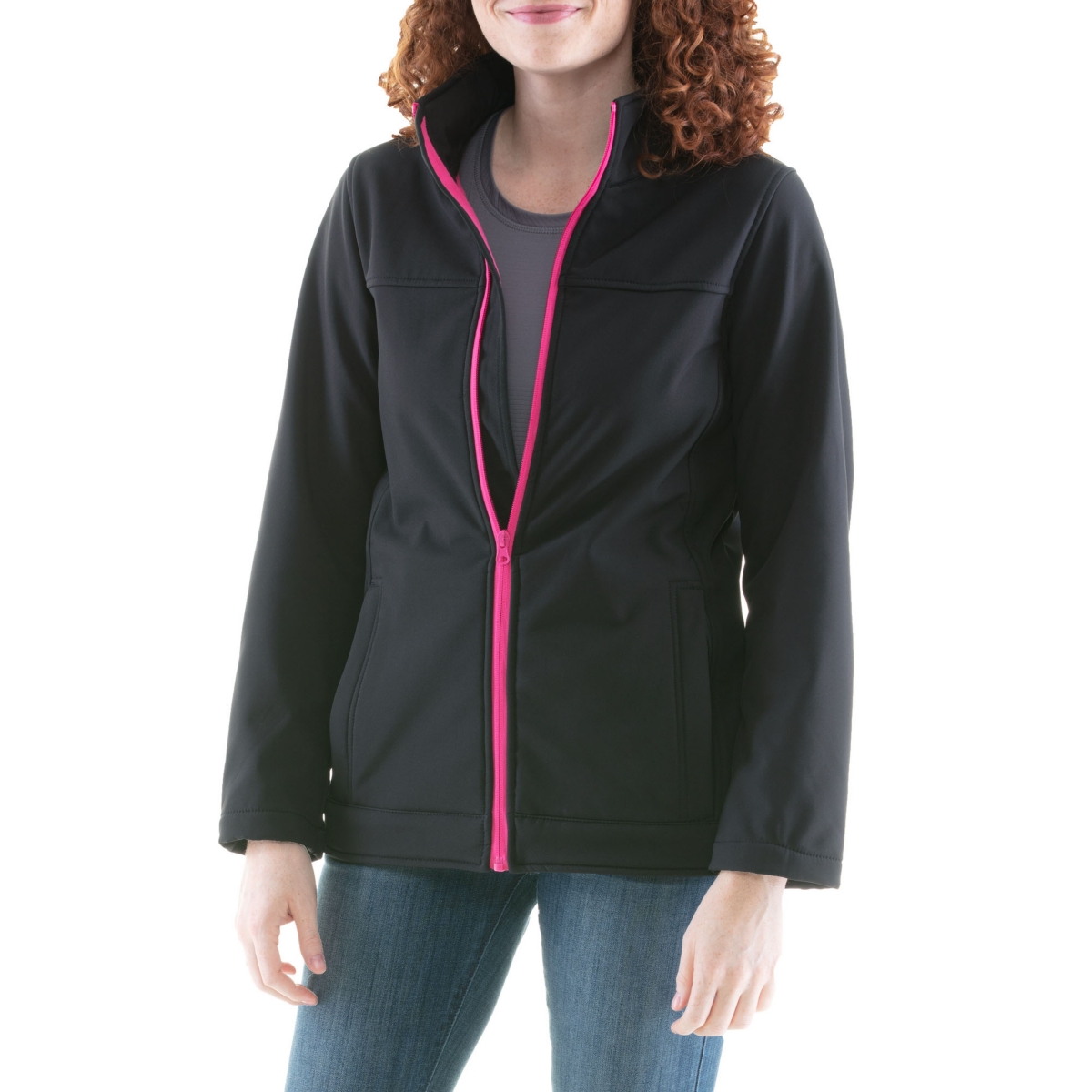 Women's Warm Softshell Jacket Full Zip with Micro Fleece Lining - Black