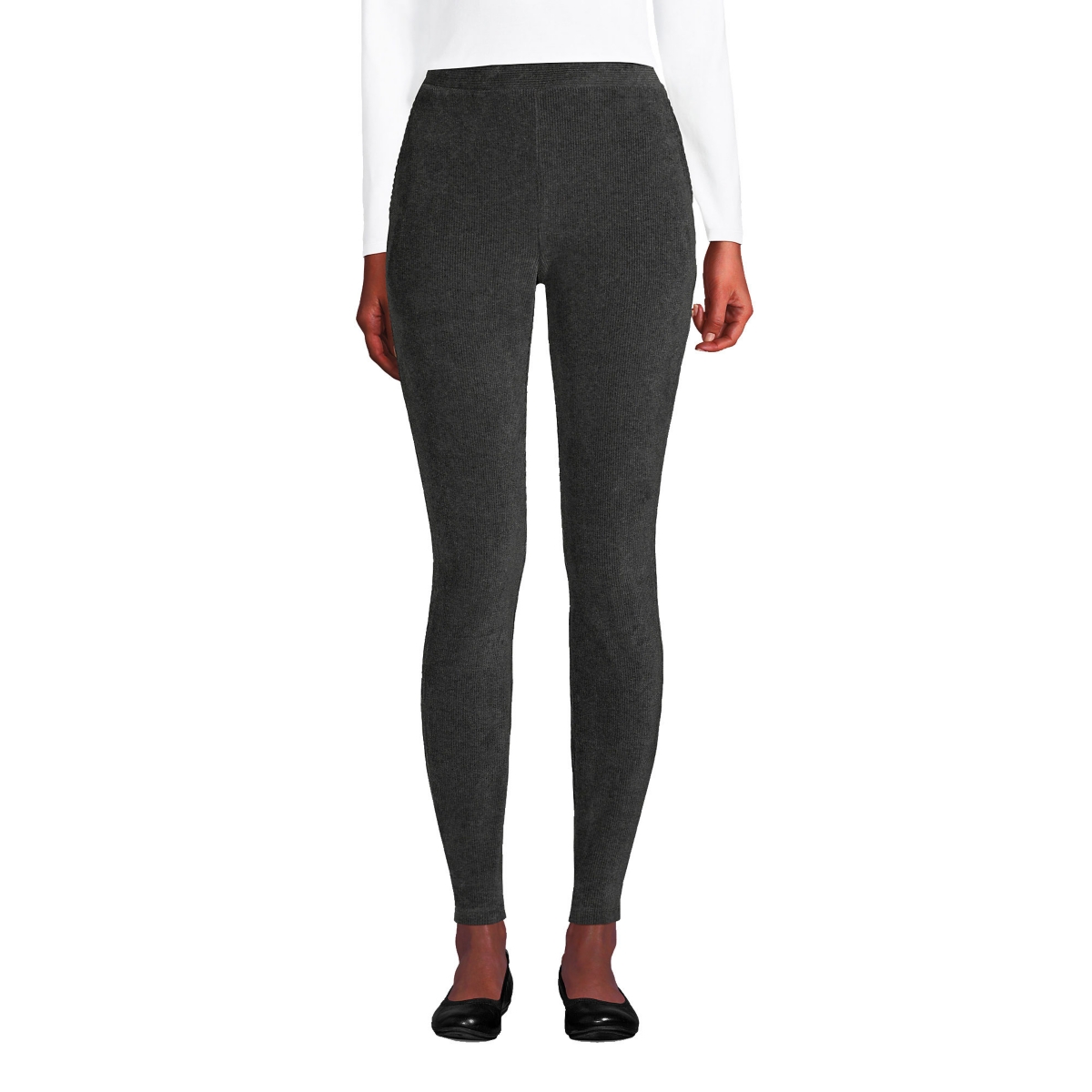 Lands' End Women's Tall Sport Knit High Rise Corduroy Leggings In Charcoal  Heather