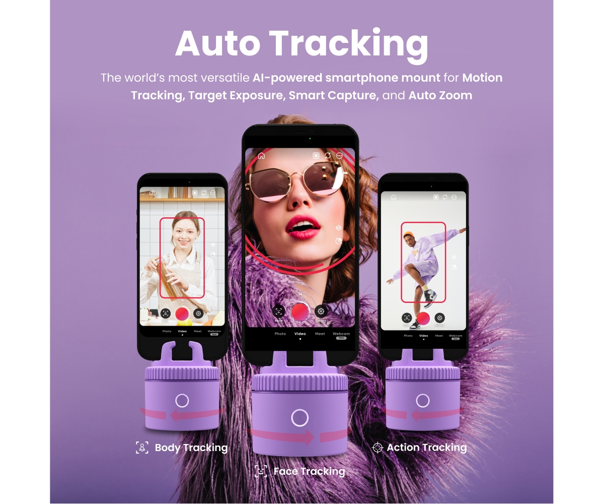 Pivo Pod Lite Fitness Tracking Phone Holder, Auto 360 Rotation, Selfie, Handsfree Video Recording