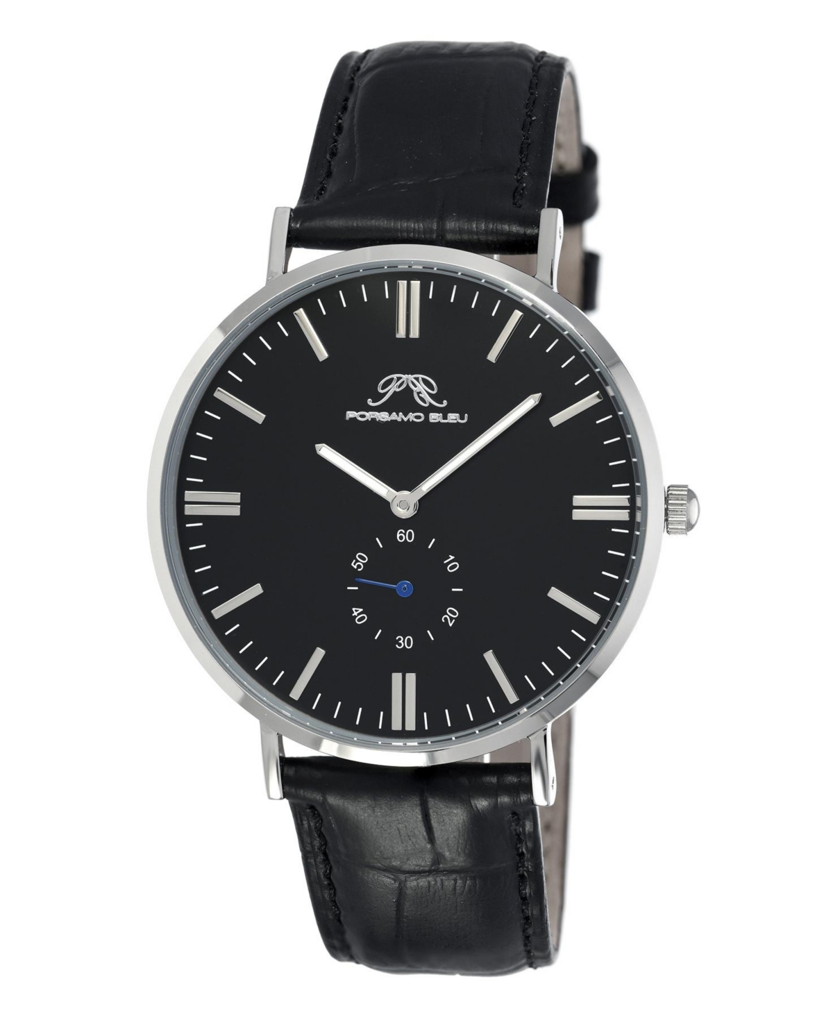 Porsamo Bleu Men's Henry Genuine Leather Band Watch 842CHEL - Black