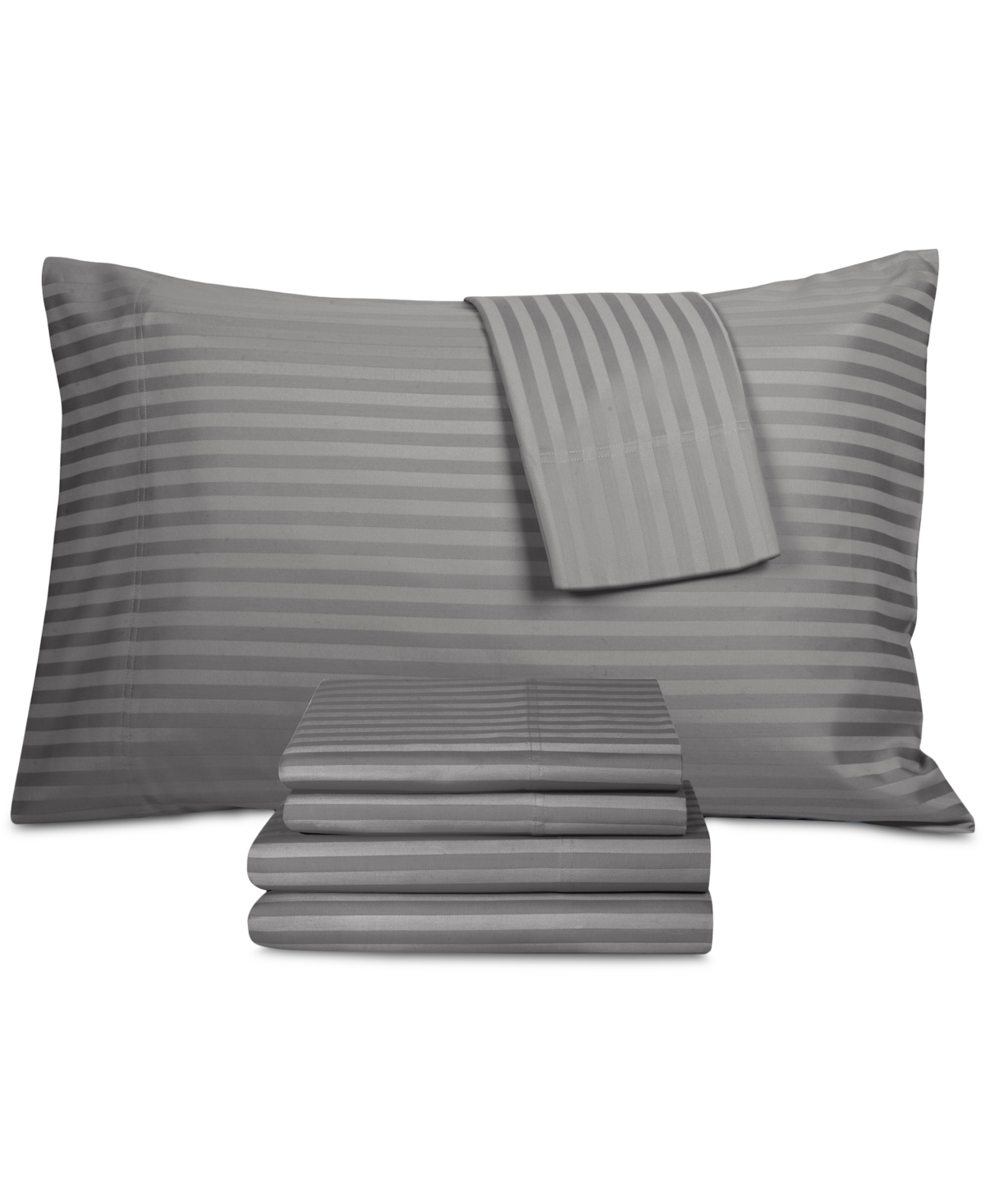 Shop Fairfield Square Collection Brookline 1400 Thread Count 6 Pc. Sheet Set, Queen, Created For Macy's In Grey Stripe