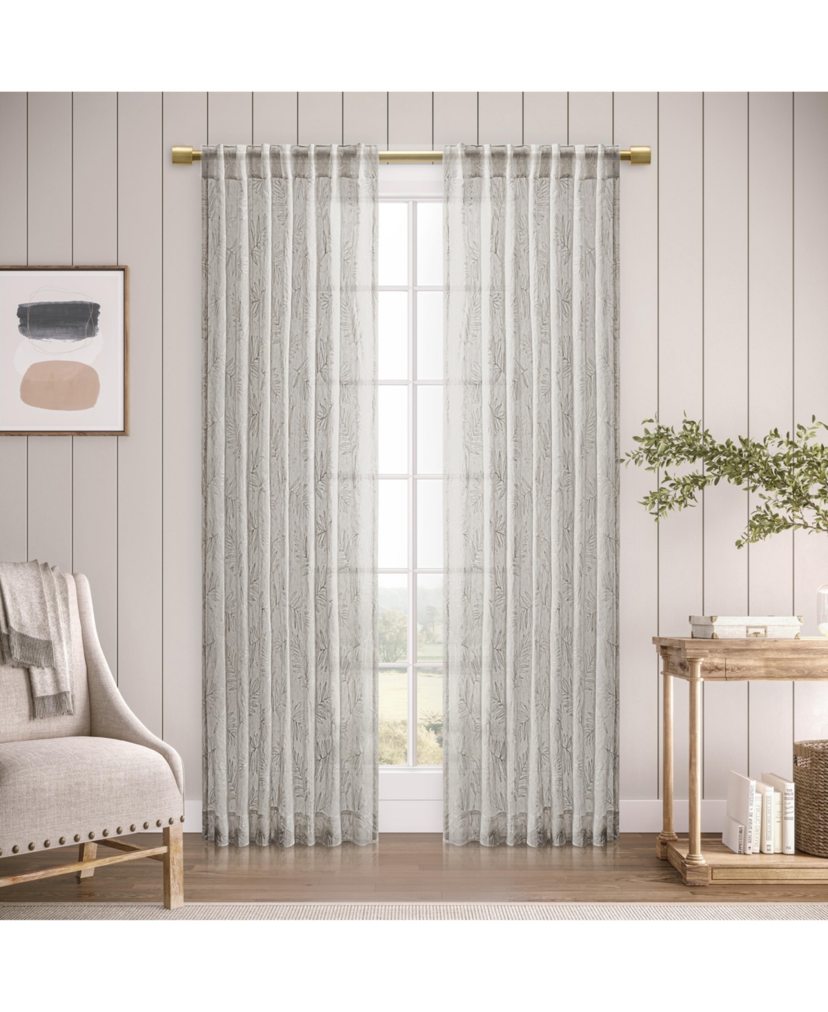 Ricardo Sheer Leaf Rod Pocket With Back Tab Curtain Panel 52"W x 96"L