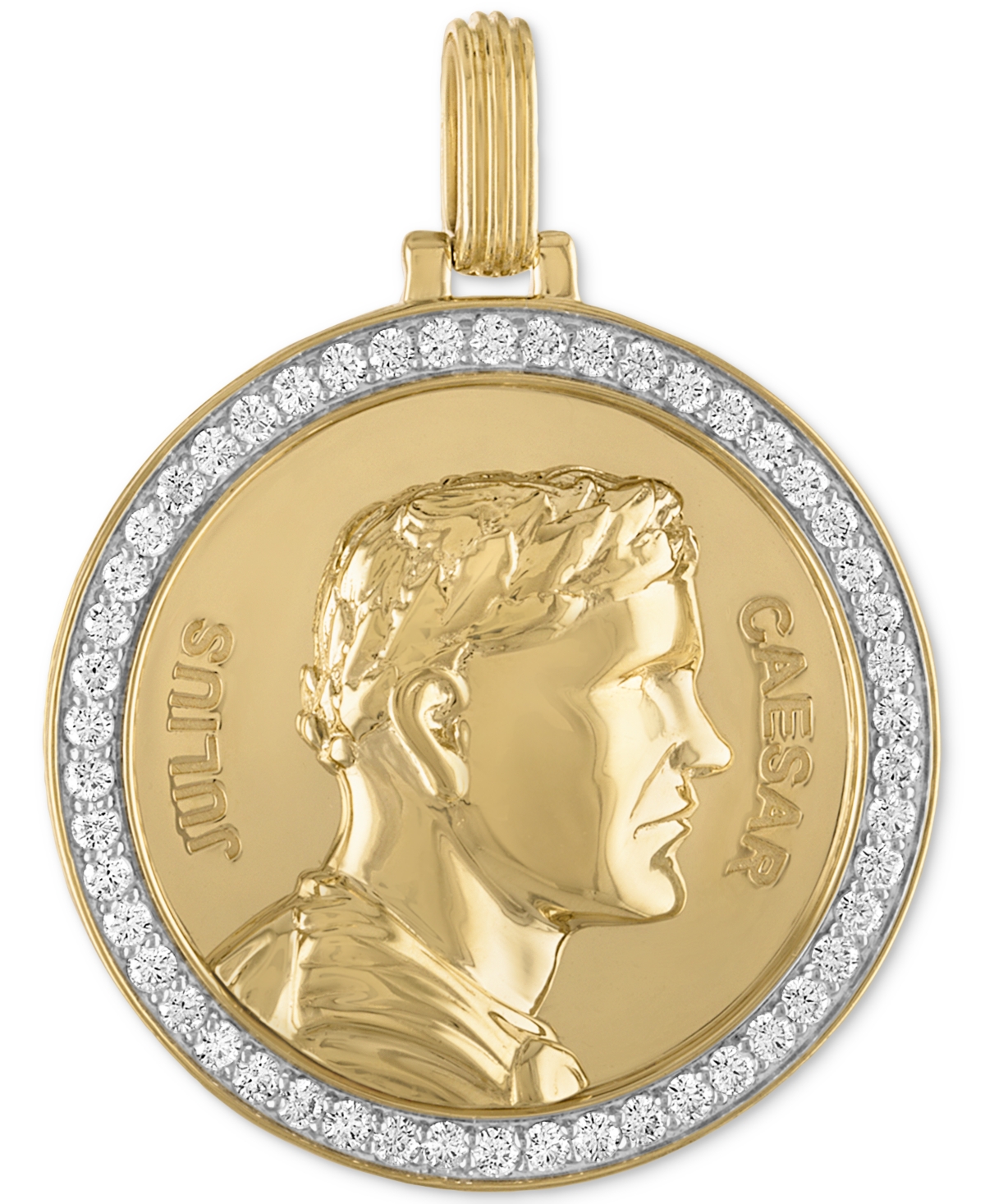 Esquire Men's Jewelry Cubic Zirconia Julius Caesar Coin Pendant In Sterling Silver & 14k Gold-plate, Created For Macy's In Gold Over Silver