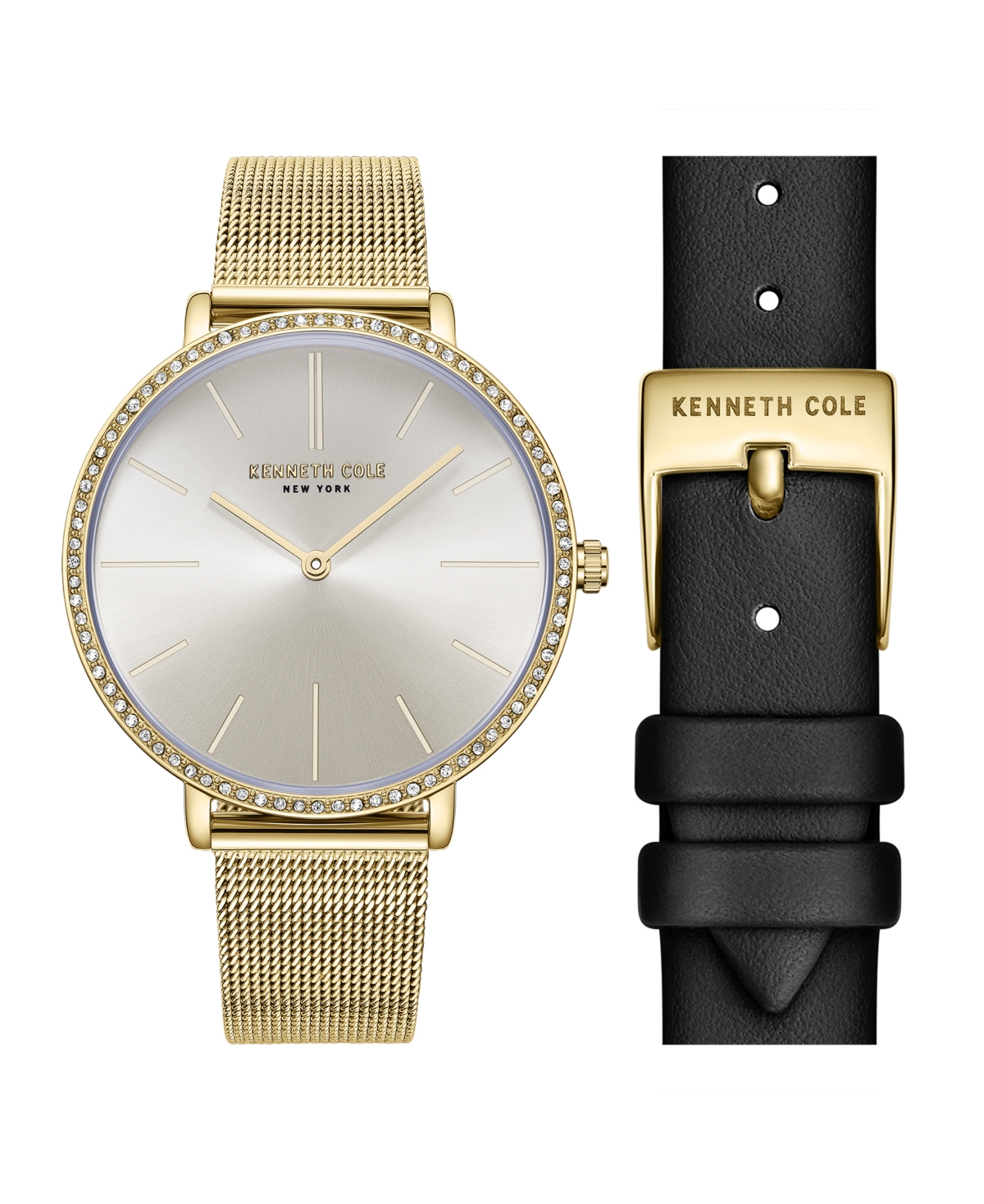 Kenneth Cole New York Women's Quartz Classic Slim Gold-tone Stainless Steel And Genuine Leather Watch 38mm Gift Set, 2 Pie In Multi