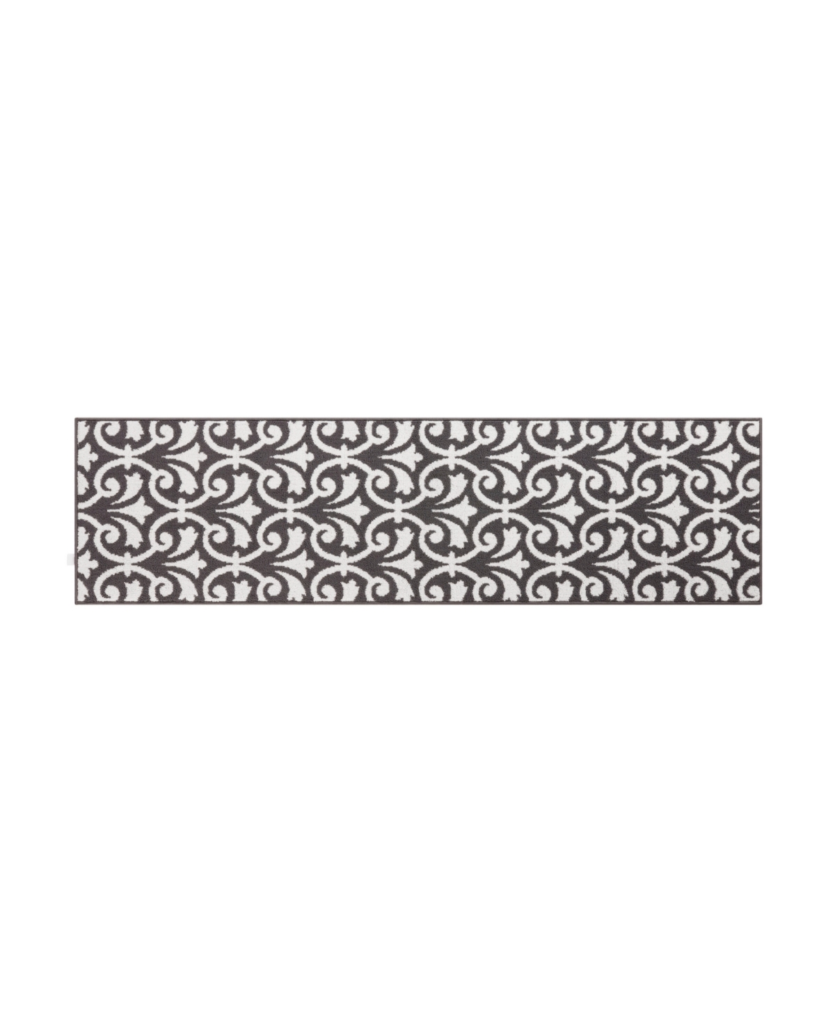Jean Pierre Karb Floral Scroll Tufted- Machine Washable Runner Rug, 26" X 72" In Dark Gray And White