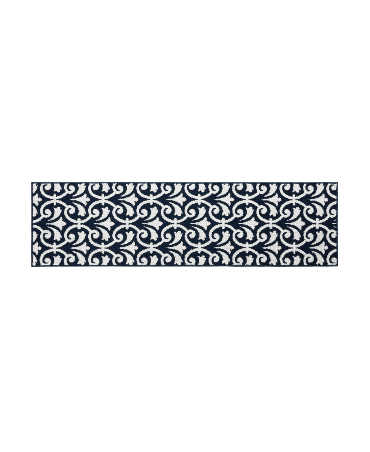 Jean Pierre Karb Floral Scroll Tufted- Machine Washable Runner Rug, 26" X 72" In Navy And White