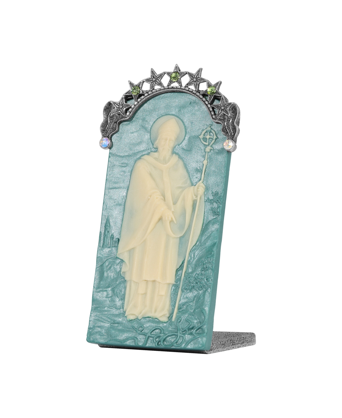 2028 Resin Crystal Cameo Saint Plaque In Green