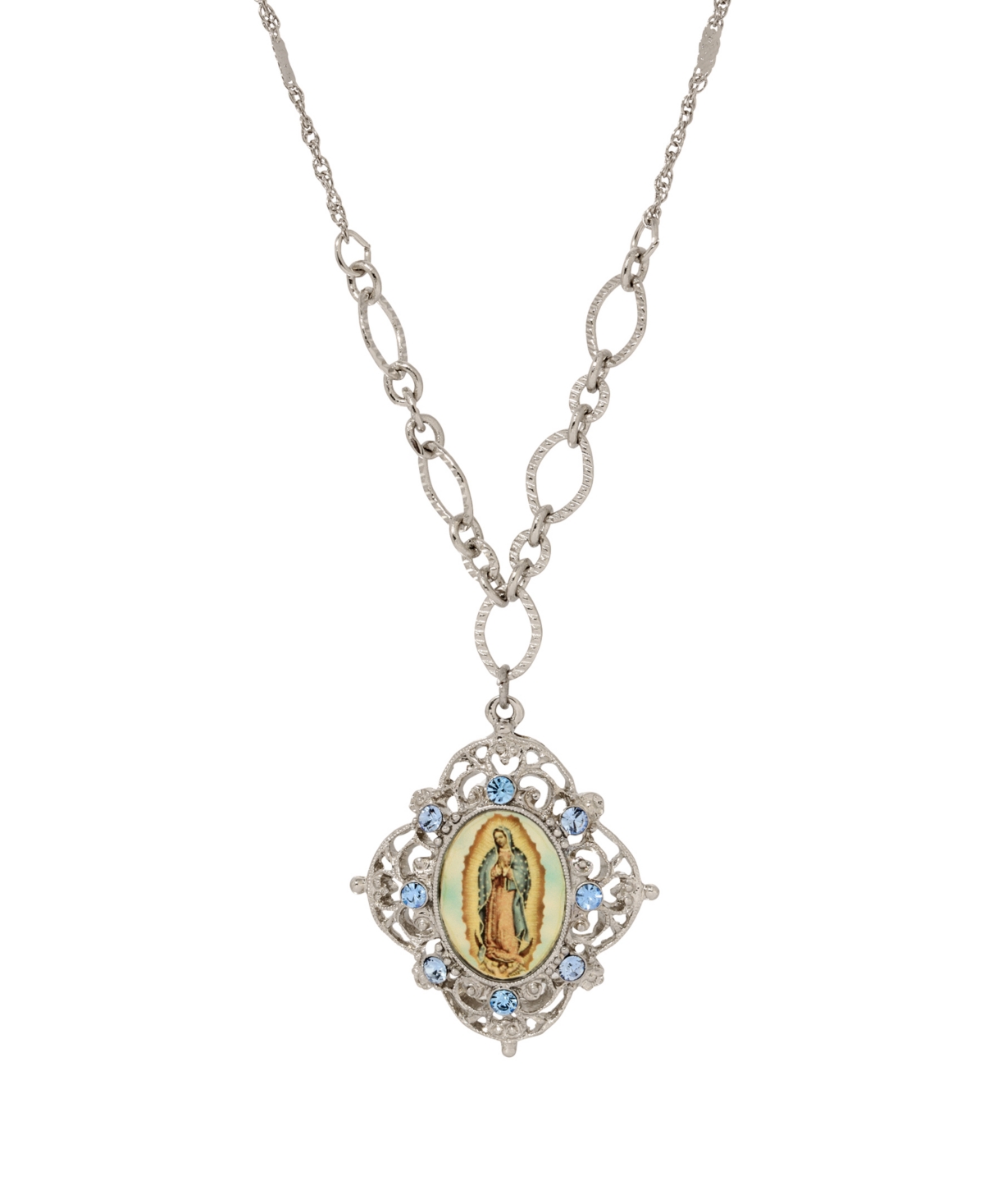 2028 Enamel Crystal Lady Of Guadalupe Necklace In Blue