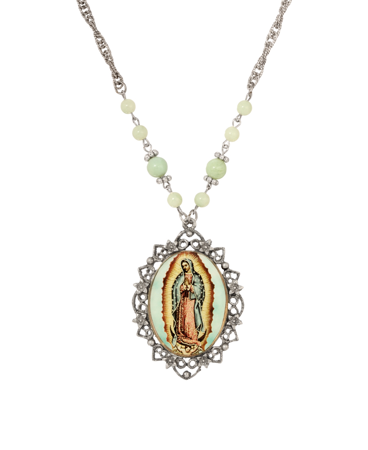 2028 Enamel Glass Our Lady Of Guadalupe Oval Necklace In Multi