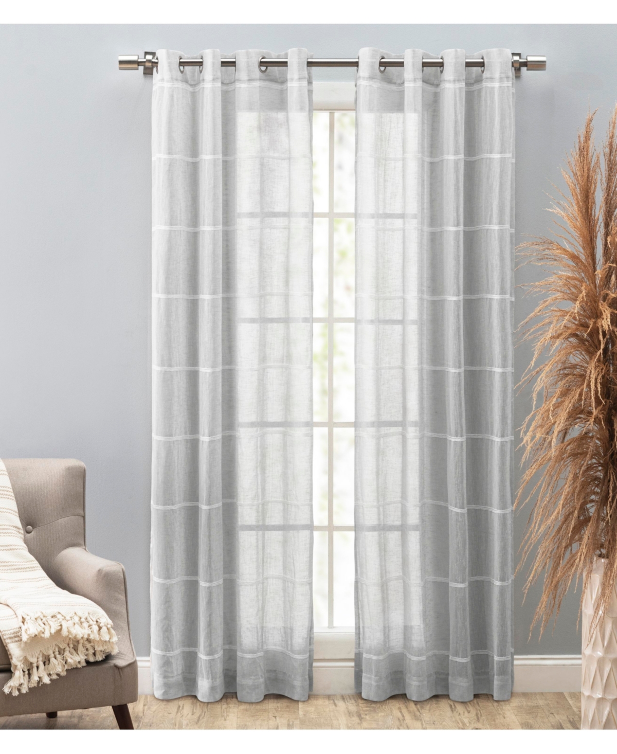 Ricardo Horizon Stripe Textured Semi-Sheer Grommet Curtain Panel 55"W x 63"L