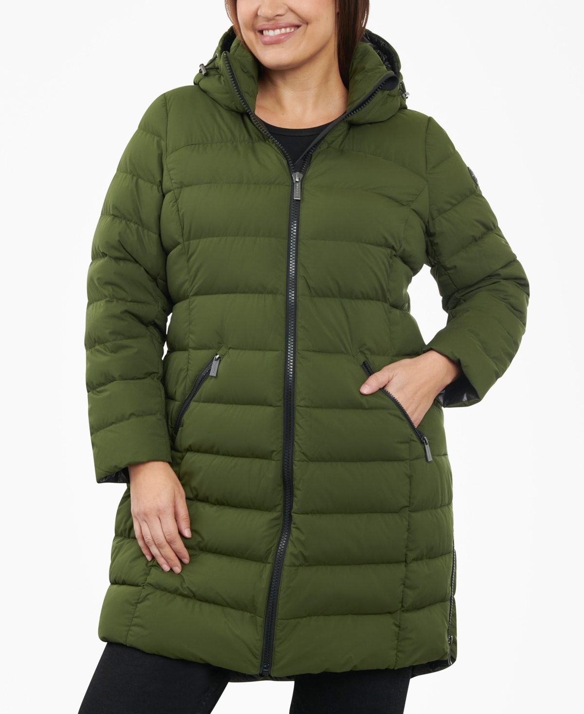 Shop Michael Kors Michael  Women's Plus Size Hooded Faux-leather-trim Puffer Coat, Created For Macy's In Jade