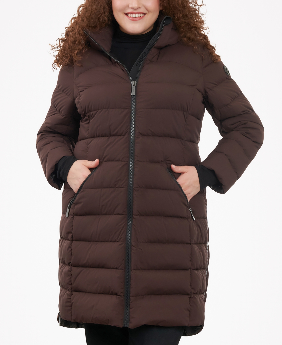 Michael Kors Michael  Women's Plus Size Hooded Faux-leather-trim Puffer Coat, Created For Macy's In Chocolate