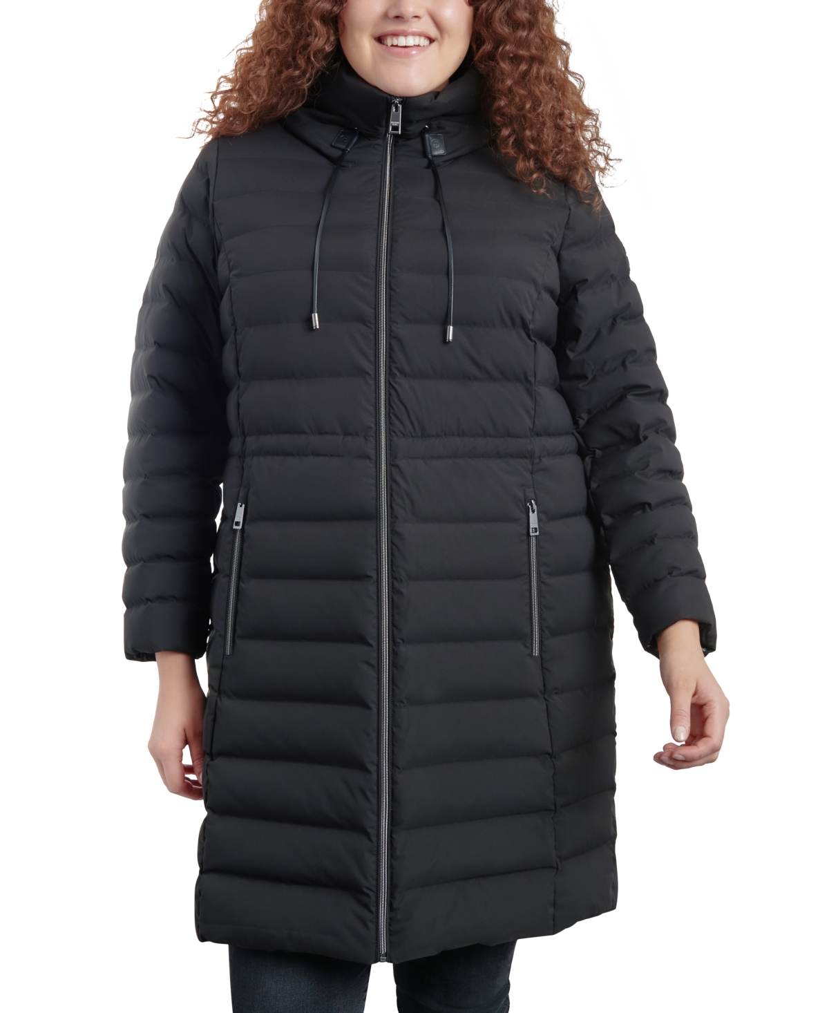 Michael Michael Kors Women's Plus Size Anorak Hooded Faux-Leather-Trim Down Packable Puffer Coat, Created for Macy's - Navy