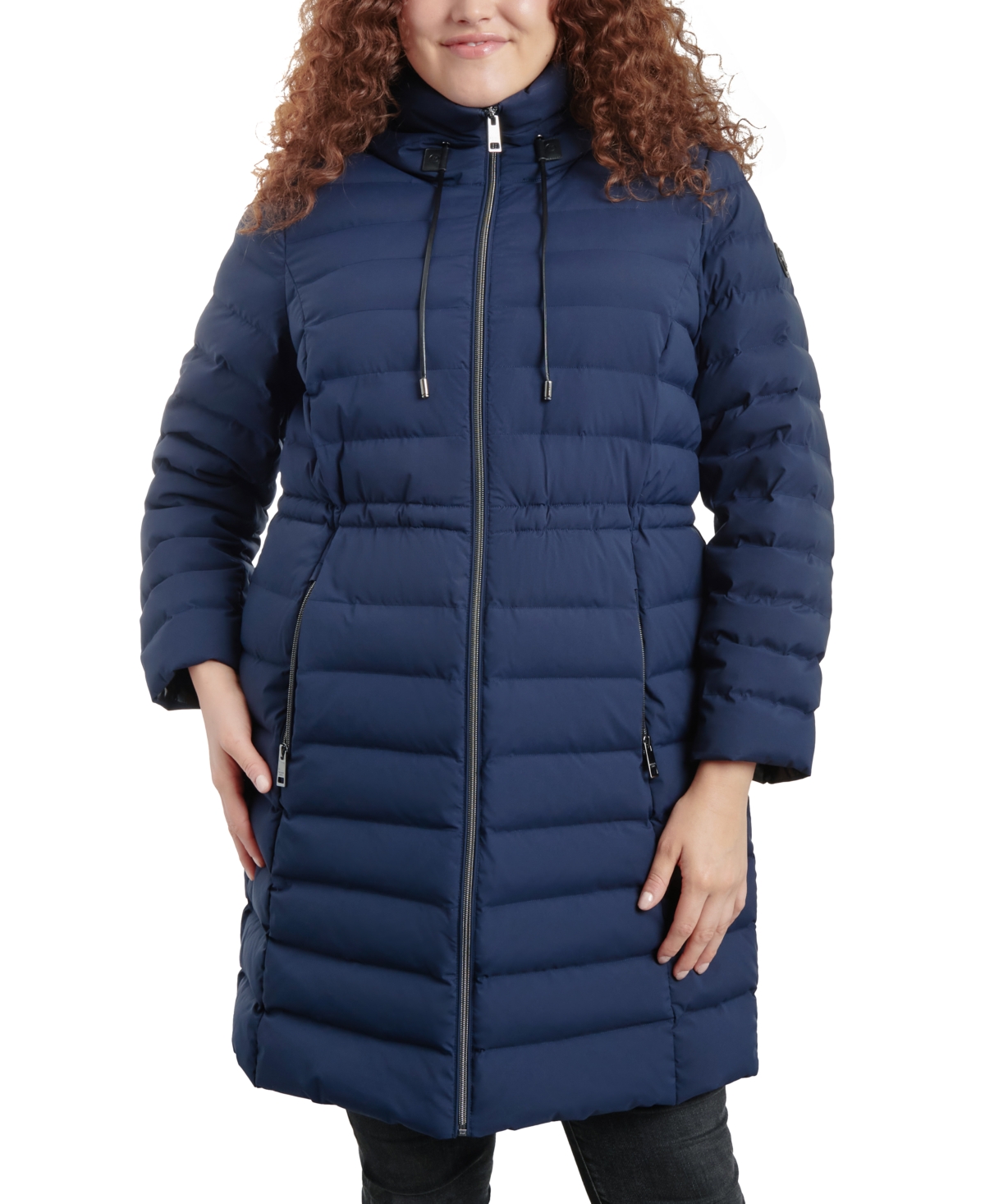 Michael Kors Michael  Women's Plus Size Anorak Hooded Faux-leather-trim Down Packable Puffer Coat, Cr In Navy