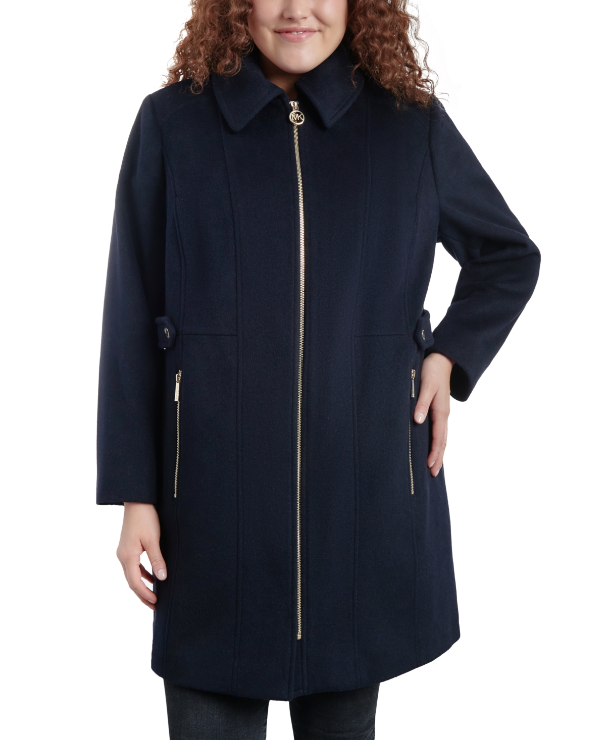 Michael Kors Michael  Women's Plus Size Club-collar Zip-front Coat In Midnight