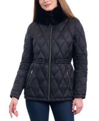 Women's Quilted Faux-Fur-Collar Anorak Puffer Coat